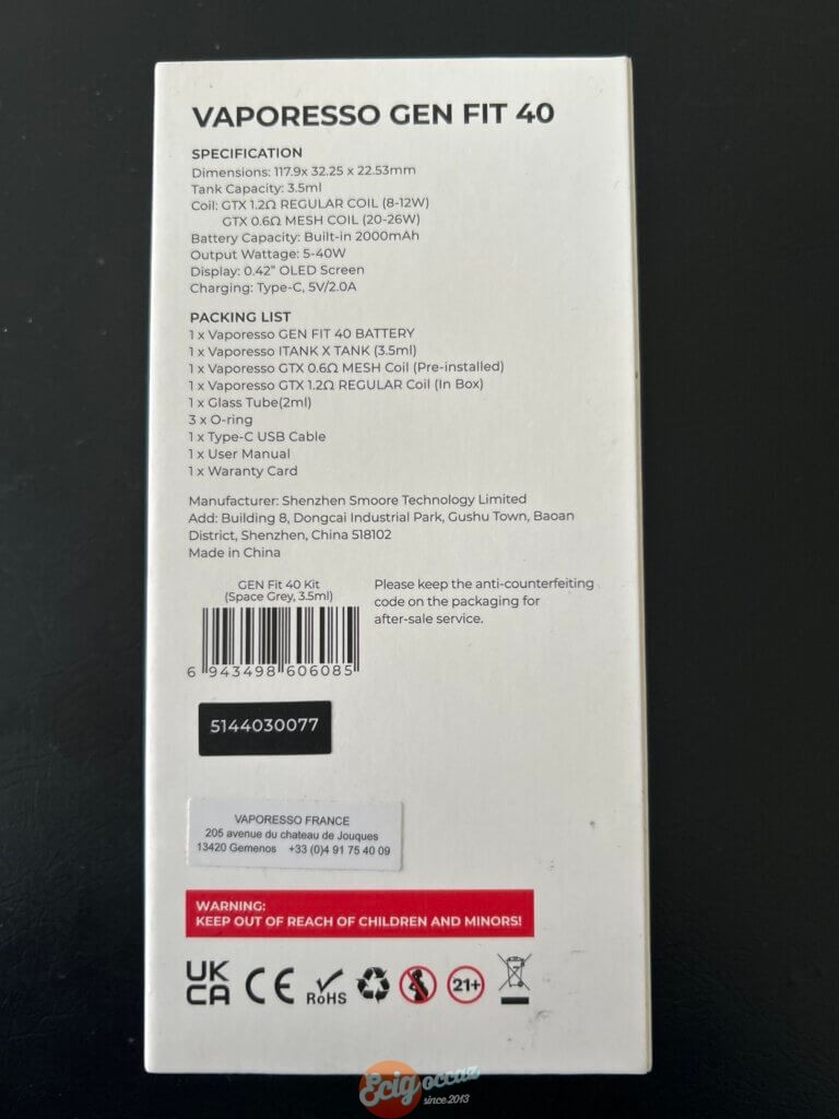 Cigarette électronique Gen Fit 40