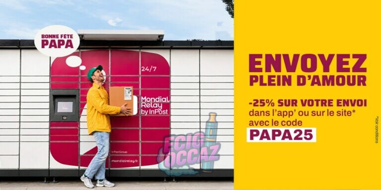 25% de réduction Mondial Relay avec le code PAPA25