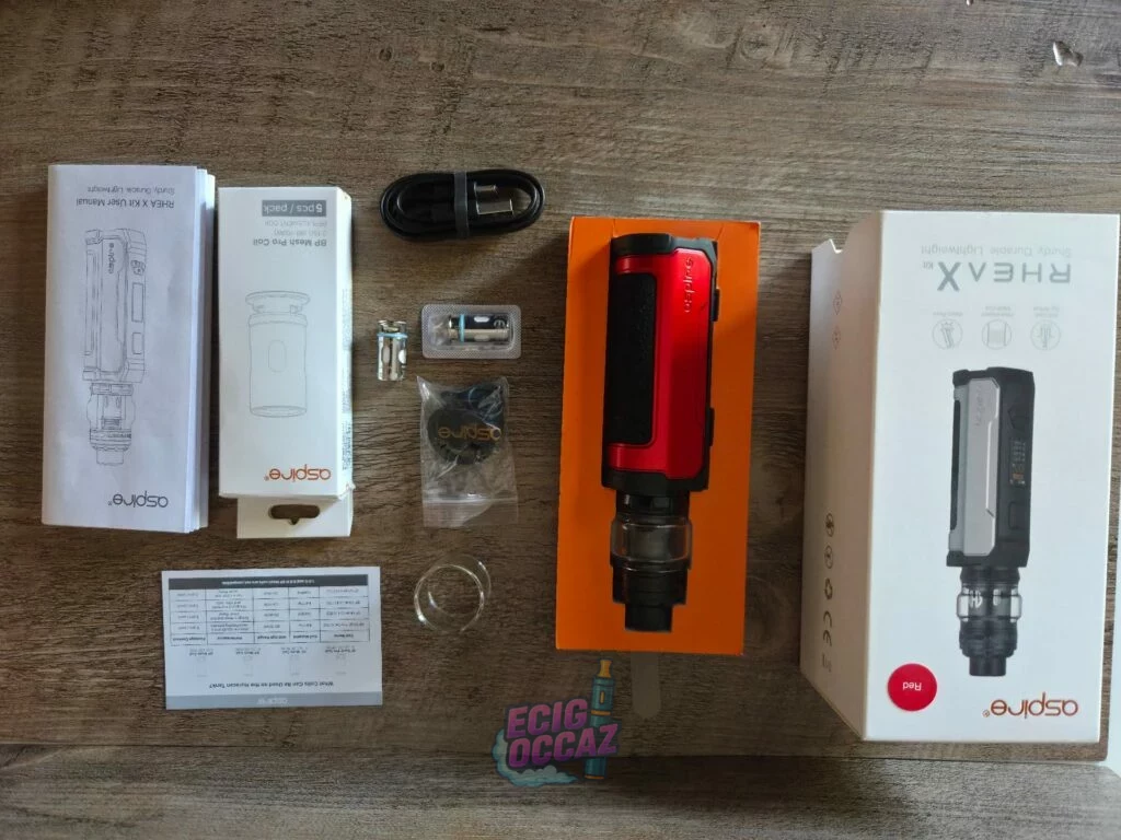 Aspire RHEA X Kit 100W Rouge/Noir + Huracan Noir – Très bon état