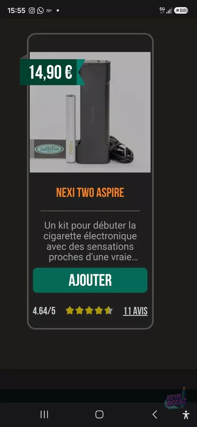 Vapoteuse neuve et ses 4 cartouches sous blister