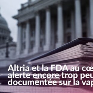 Cigarette électronique devant des dossiers évoquant l’alerte visant Altria et la FDA