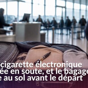 Cigarette électronique posée à côté d’une valise destinée à la soute