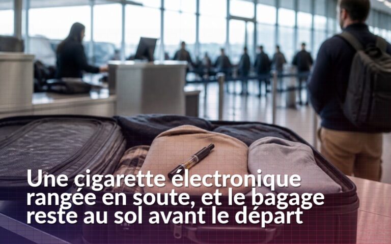 Cigarette électronique posée à côté d’une valise destinée à la soute