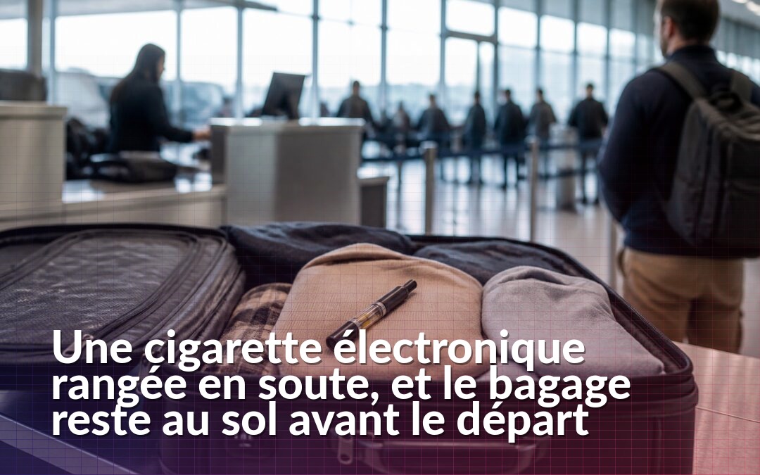 Cigarette électronique posée à côté d’une valise destinée à la soute