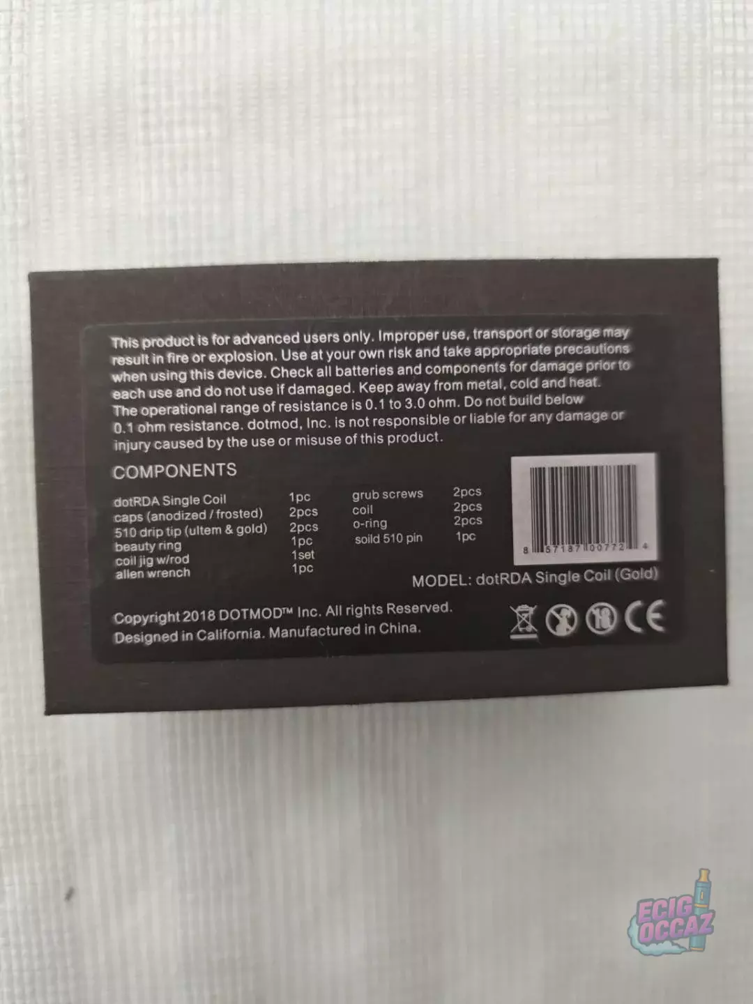 dotMod dotRDA Single Coil Gold 22mm – Complet + Certificat #8456 – RDA Collector