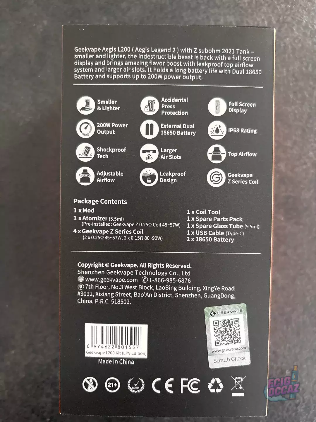 Kit GeekVape L200 LPV Édition + 2 accus 18650 3,7V