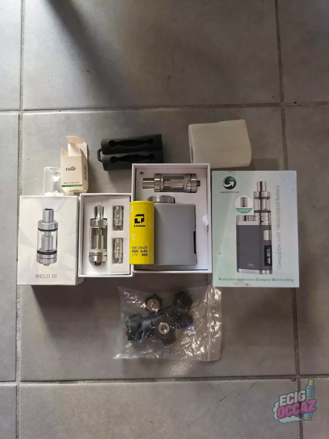 matériel Eleaf – box/mod + clearomiseur MELO III + accessoiresl