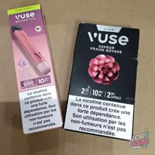 1 kit Reload 1000 – saveur Fruits rouges intenses, 10 mg/ml  + 1 pack de 2 pods Vuse Ultra – 10 mg/ml, saveur au choix