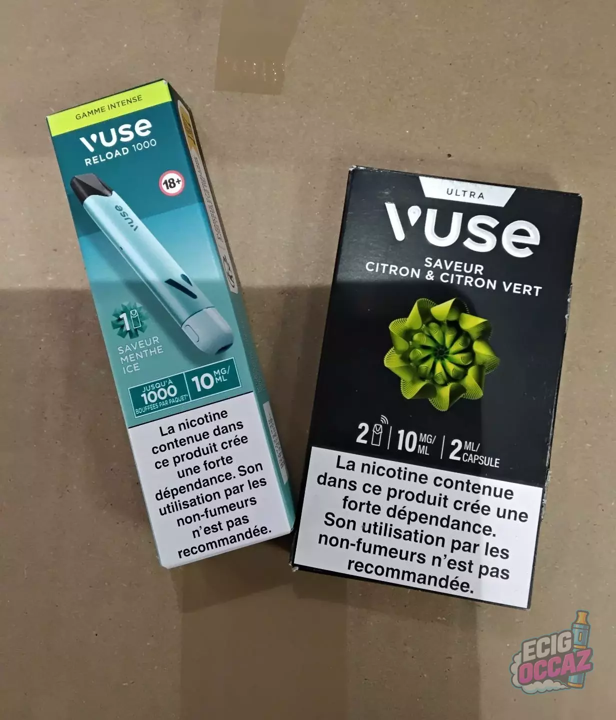 1 kit Reload 1000 – saveur Menthe Ice 10 mg/ml  + 1 pack de 2 pods Vuse Ultra – 10 mg/ml, saveur au choix