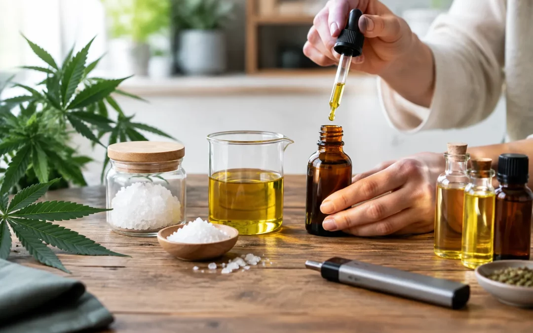 Illustration IA : Guide pratique pour créer votre propre huile de CBD à partir de cristaux de CBD