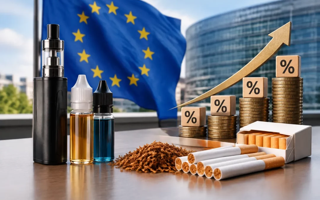 Illustration IA : L'Union européenne envisage l'imposition de taxes sur les e-liquides et les produits du tabac